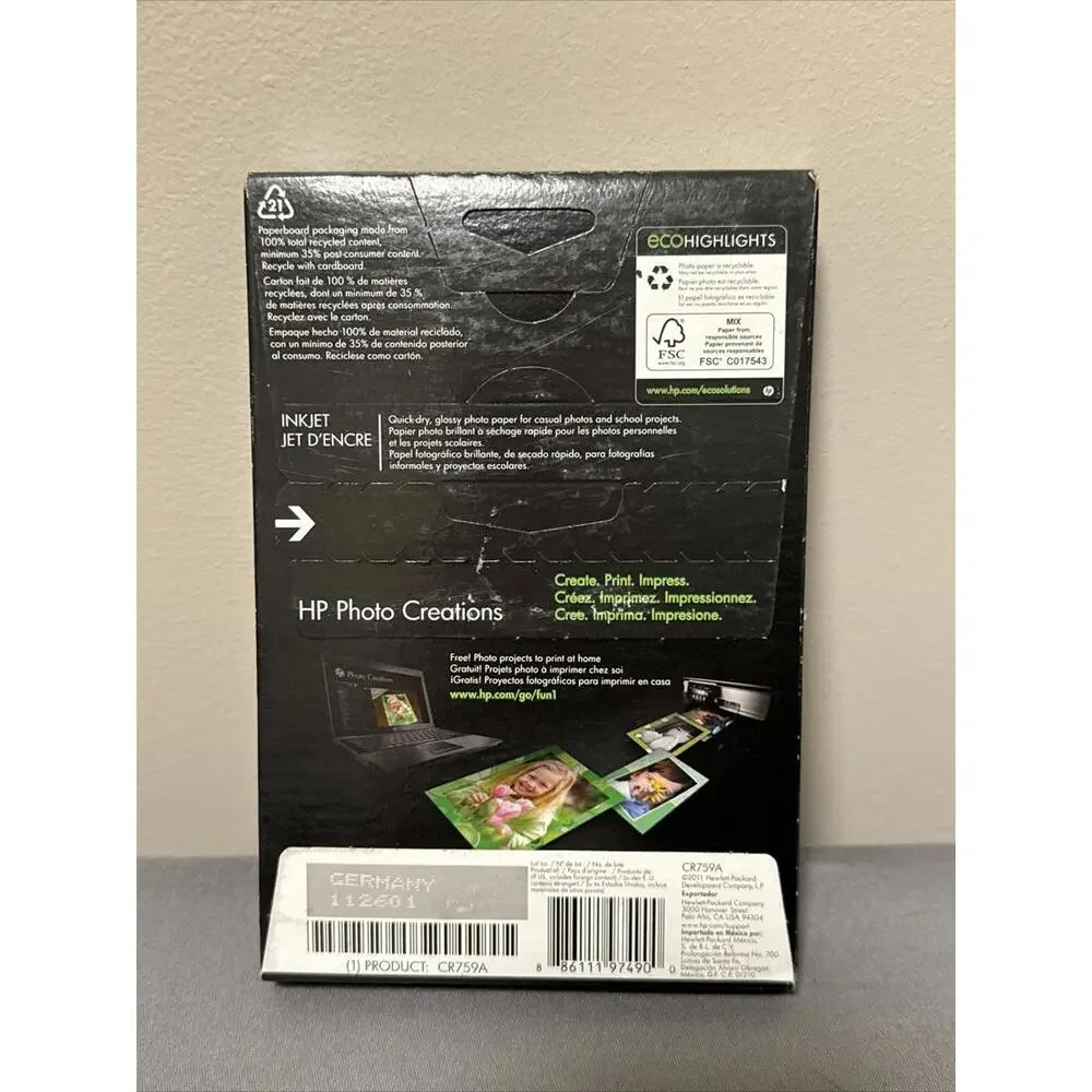 HP Everyday Inkjet Photo Paper Glossy 4x6 Inch 100 Sheets, Sealed Unopened Box